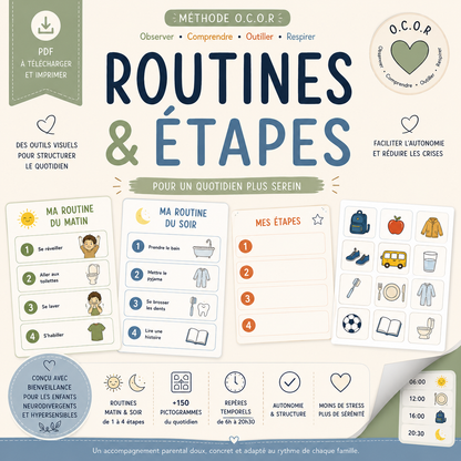 Routines & Étapes – Supports visuels TSA / Autisme pour structurer le quotidien et favoriser l’autonomie