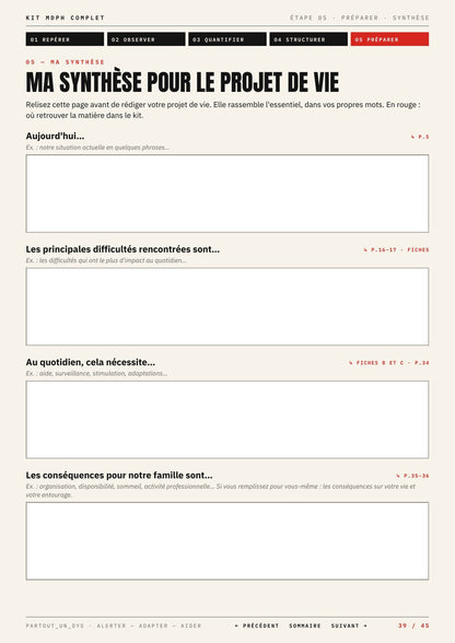 Page 39 : ma synthèse pour le projet de vie